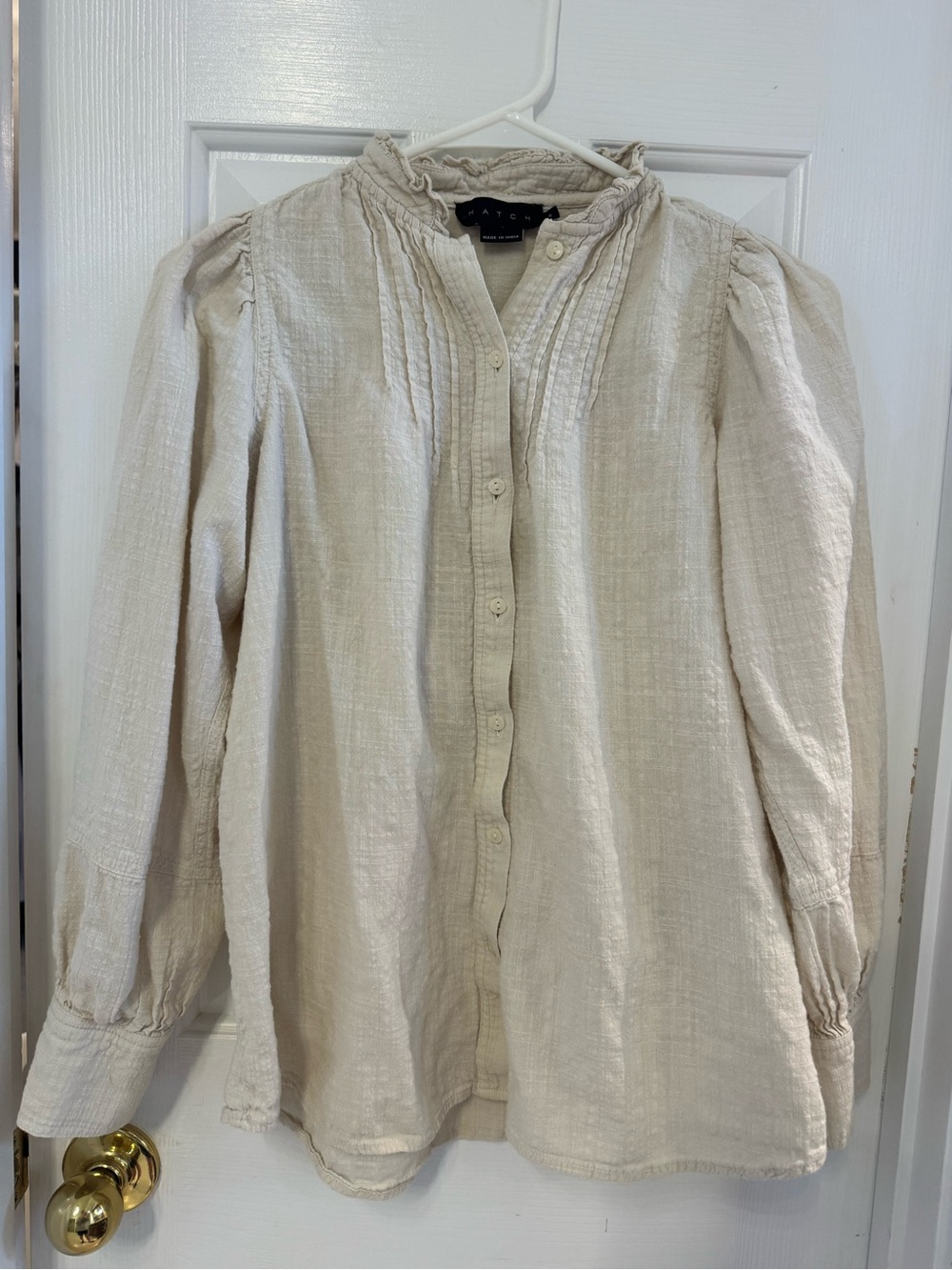 Hatch Lightweight Button-Front Blouse in Oatmeal